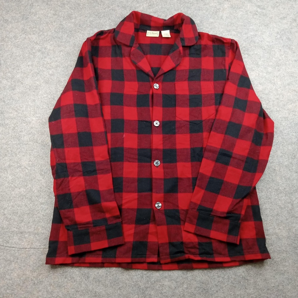 LL Bean Shirt Mens Medium Red Black Buffalo Plaid Flannel Button Front 500244
